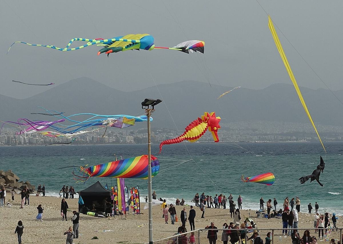 Kites flying on Clean Monday (photographed in Greece)