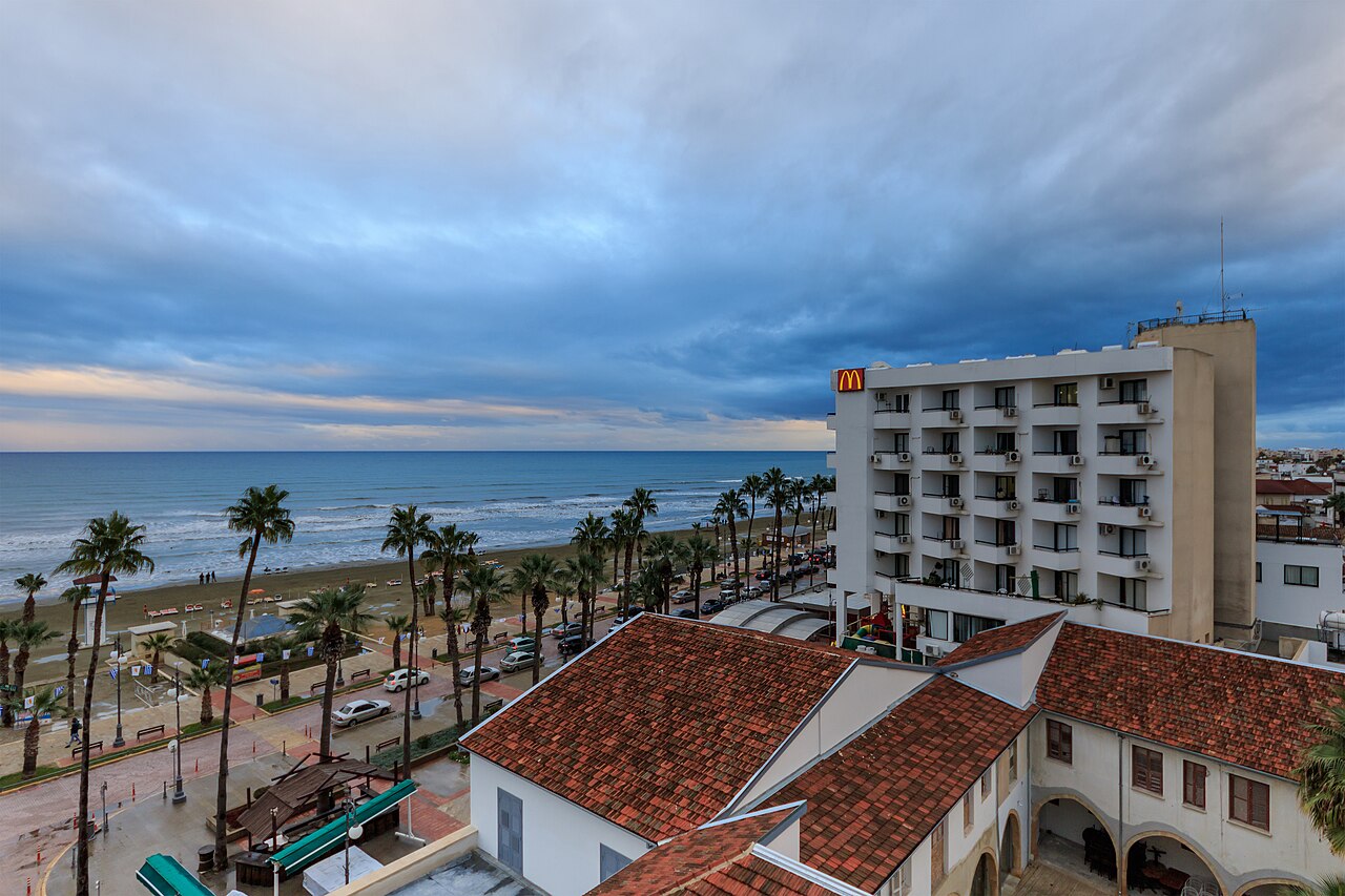 The palm-lined Finikoudes seafront in Larnaca